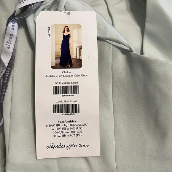 NWT Alfred Angelo COCKTAIL DRESS Spaghetti Straps SEA MIST BLUE GREEN 7294S - Picture 7 of 10
